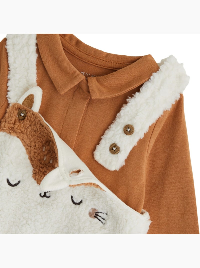 Ensemble salopette bébé en sherpa et t-shirt caramel Ecru - Kiabi