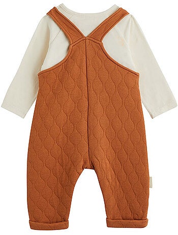 Ensemble salopette bébé matelassé et t-shirt caramel