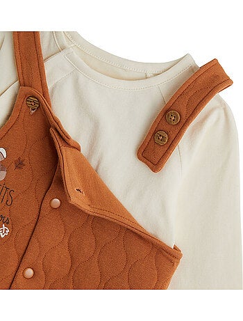 Ensemble salopette bébé matelassé et t-shirt caramel