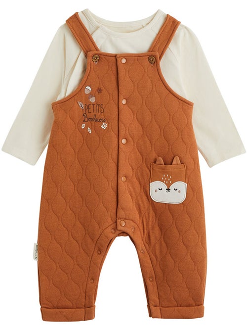 Ensemble salopette bébé matelassé et t-shirt caramel - Kiabi