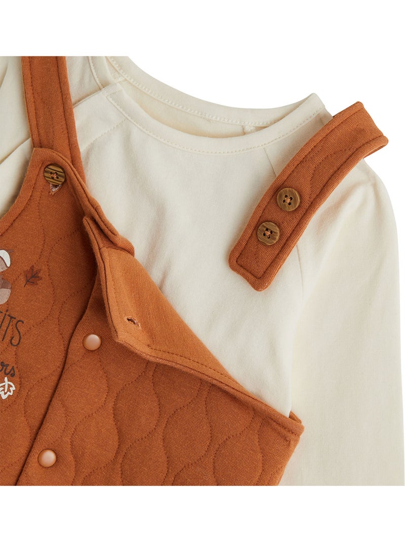 Ensemble salopette bébé matelassé et t-shirt caramel Marron - Kiabi