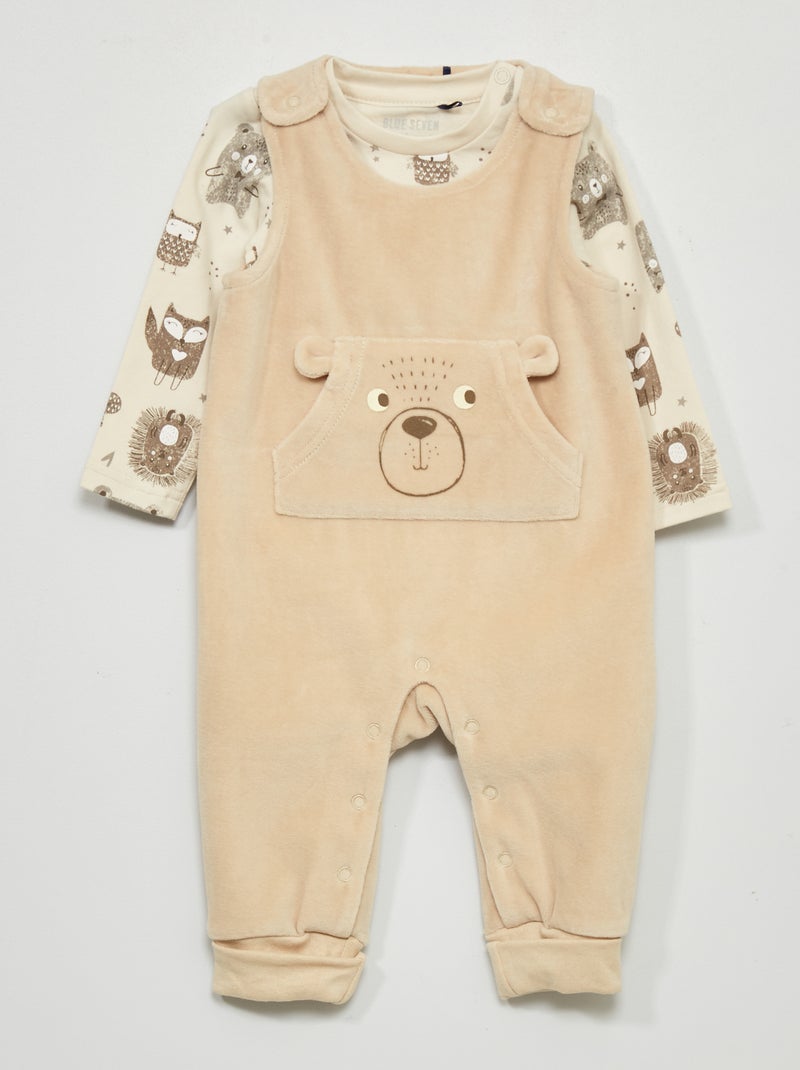 Ensemble salopette + body - 2 pièces Beige - Kiabi