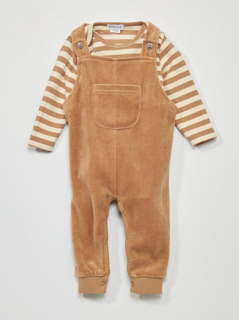 Ensemble salopette en velours + body manches longues - 2 pièces Beige - Kiabi