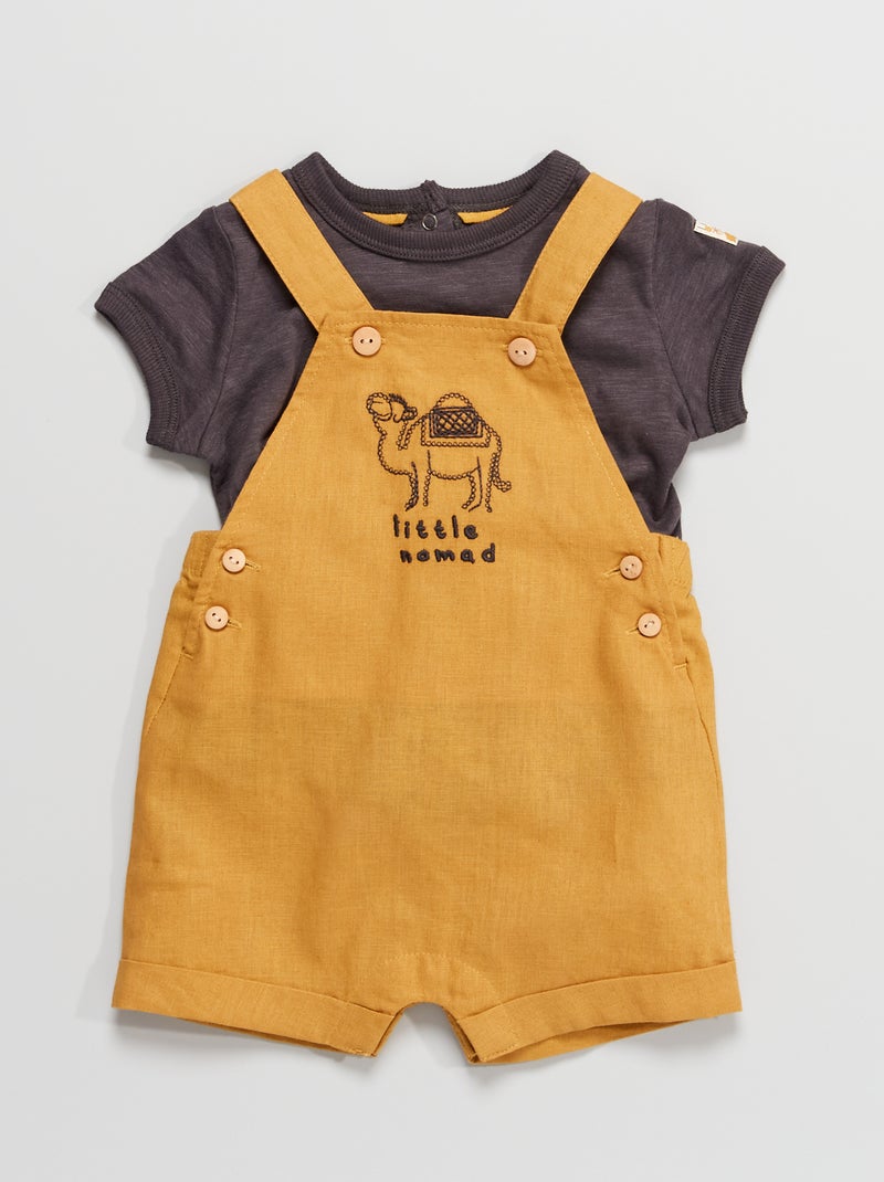 Ensemble salopette + t-shirt Gris/Jaune - Kiabi
