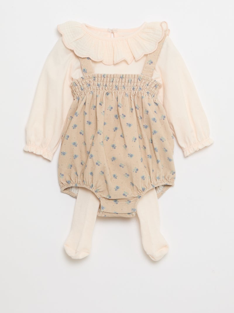 Ensemble short à bretelles + t-shirt + collants - 3 pièces Beige - Kiabi