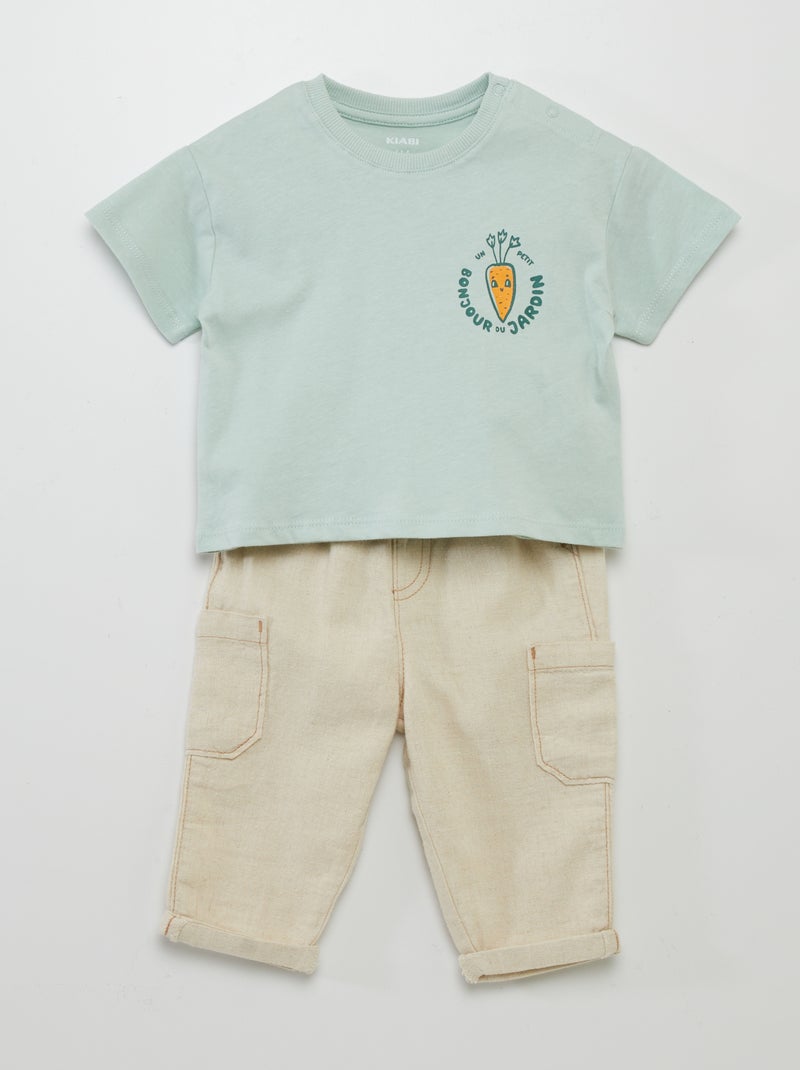 Ensemble short + t-shirt imprimé - 2 pièces Bleu/beige - Kiabi