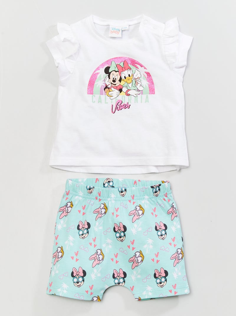 Ensemble short + t-shirt 'Minnie' blanc/bleu - Kiabi