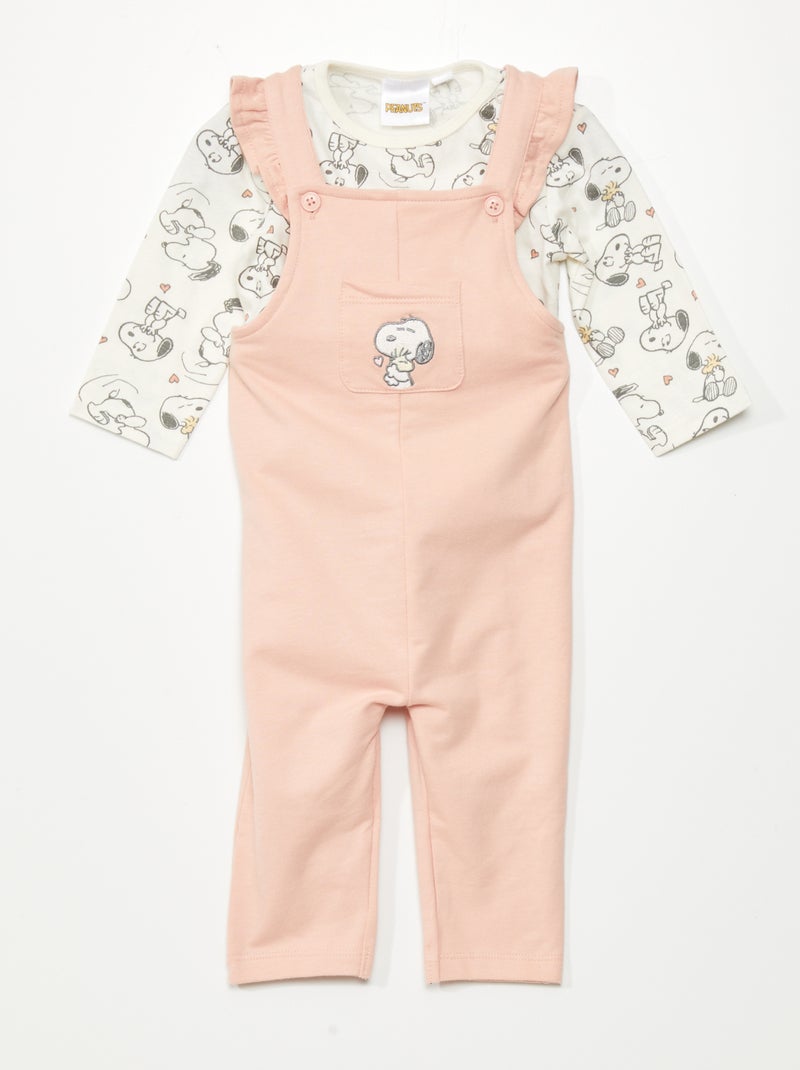 Ensemble 'Snoopy' salopette + T-shirt rose/beige - Kiabi