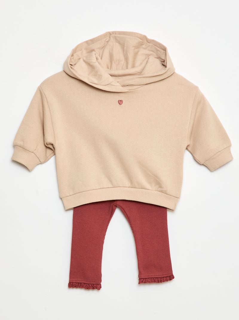 Ensemble sweat à capuche + legging maille Beige - Kiabi