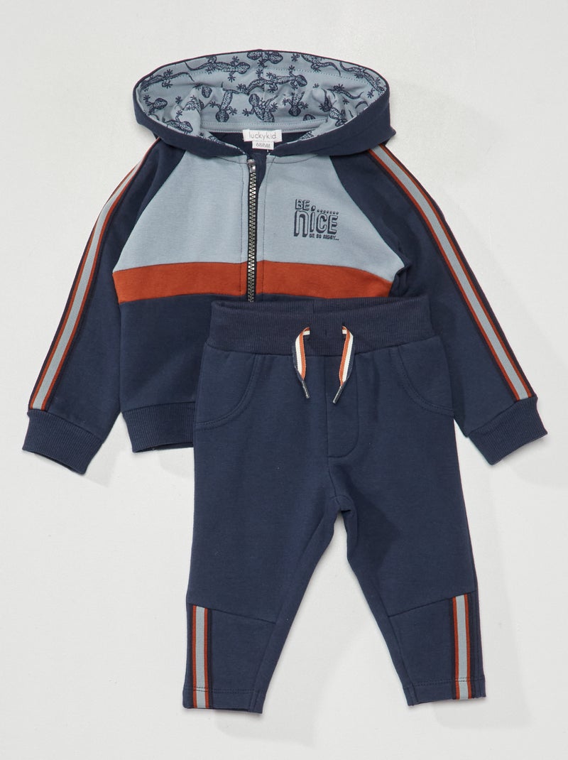 Ensemble sweat à capuche + pantalon de jogging - 2 pièces Bleu/marron - Kiabi