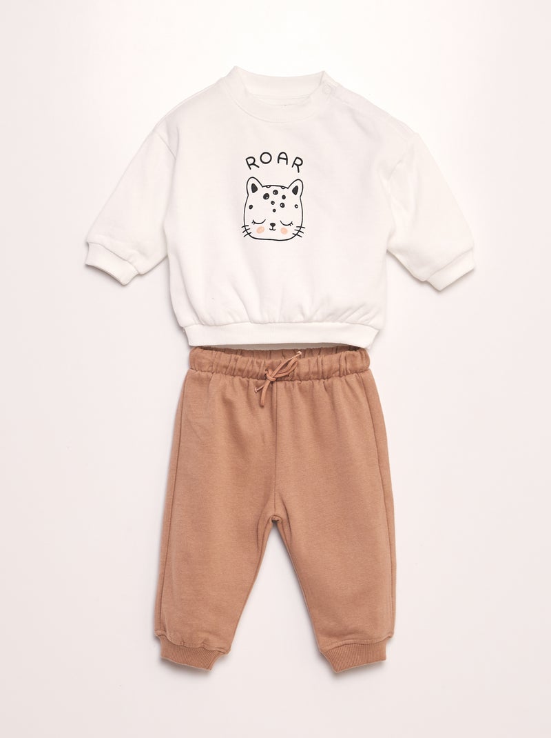 Ensemble sweat + jogging - 2 pièces Blanc/beige - Kiabi