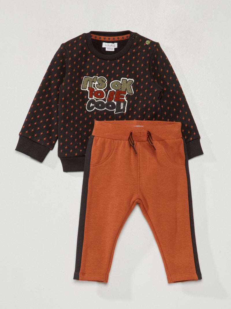 Ensemble sweat + jogging - 2 pièces Gris/Marron - Kiabi