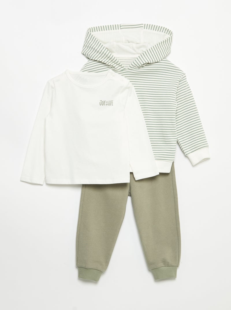 Ensemble sweat + jogging + t-shirt - 3 pièces Kaki - Kiabi