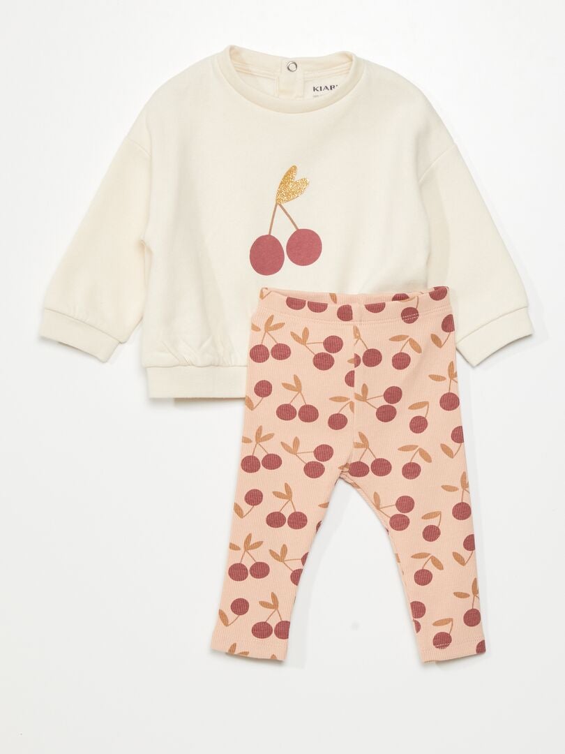 Ensemble sweat + pantalon - 2 pièces Blanc/rose - Kiabi