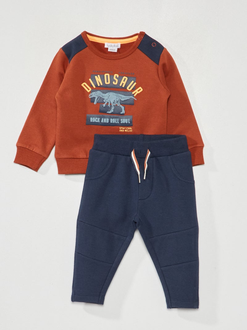 Ensemble sweat + pantalon - 2 pièces Marron/bleu - Kiabi