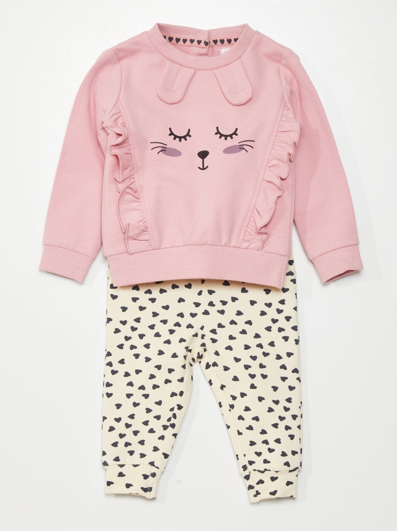 Ensemble sweat + pantalon - 2 pièces rose/beige - Kiabi