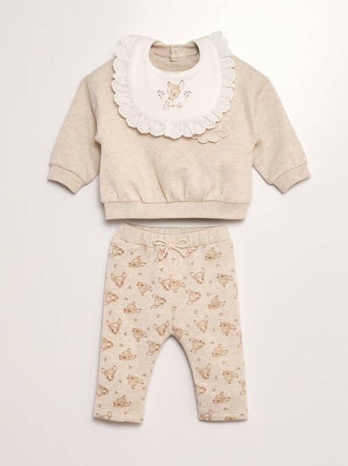 Ensemble sweat + pantalon + bavoir 'Bambi' - 3 pièces - Kiabi