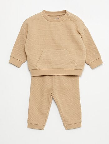 Ensemble sweat + pantalon en matière nid d'abeilles - 2 pièces
