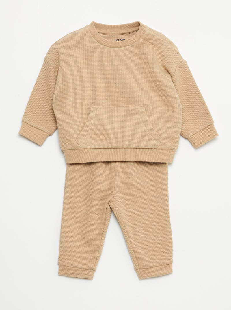 Ensemble sweat + pantalon en matière nid d'abeilles - 2 pièces Beige - Kiabi