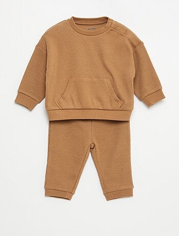 Ensemble sweat + pantalon en matière nid d'abeilles - 2 pièces