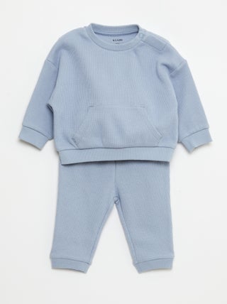 Ensemble sweat + pantalon en matière nid d'abeilles - 2 pièces