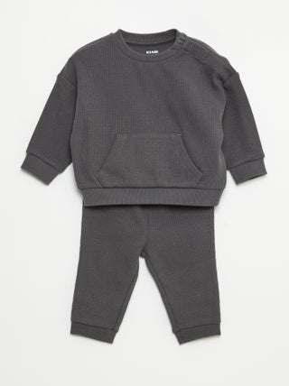 Ensemble sweat + pantalon en matière nid d'abeilles - 2 pièces