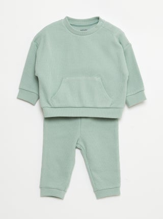 Ensemble sweat + pantalon en matière nid d'abeilles - 2 pièces