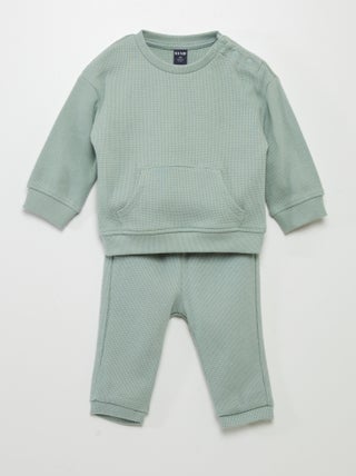 Ensemble sweat + pantalon en nid d'abeilles - 2 pièces