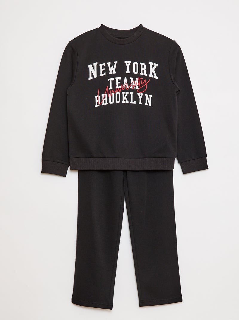 Ensemble sweat + pantalon esprit campus - 2 pièces Noir - Kiabi