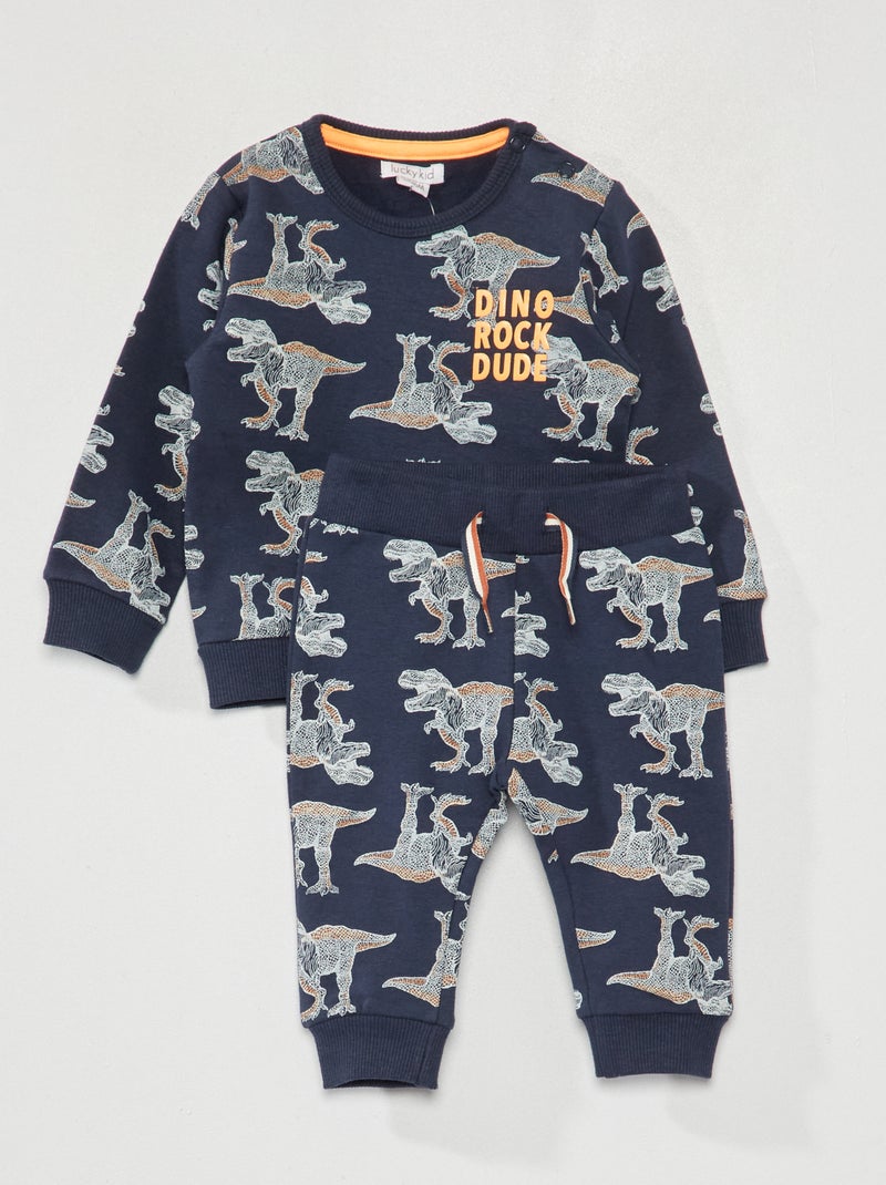 Ensemble sweat + pantalon imprimé 'dinosaures' - 2 pièces Bleu - Kiabi