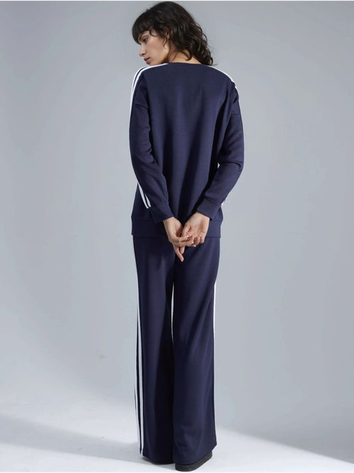 Ensemble sweat-shirt rayé à col rond et pantalon droit hiccup - Kiabi