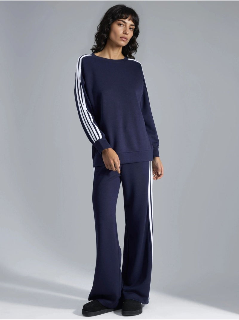 Ensemble sweat-shirt rayé à col rond et pantalon droit hiccup Bleu marine - Kiabi