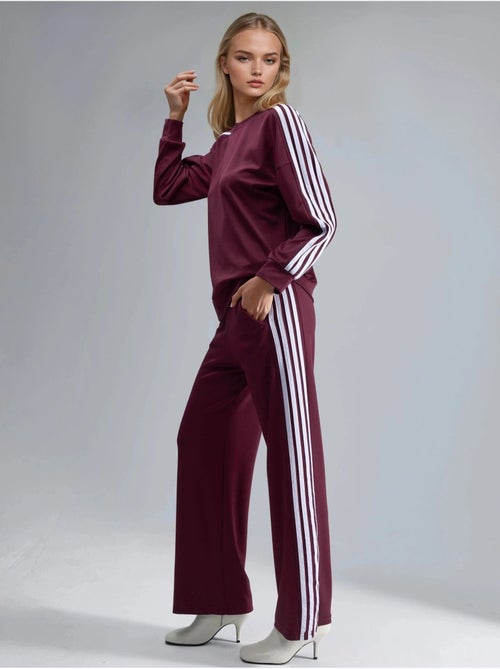 Ensemble sweat-shirt rayé à col rond et pantalon droit hiccup - Kiabi