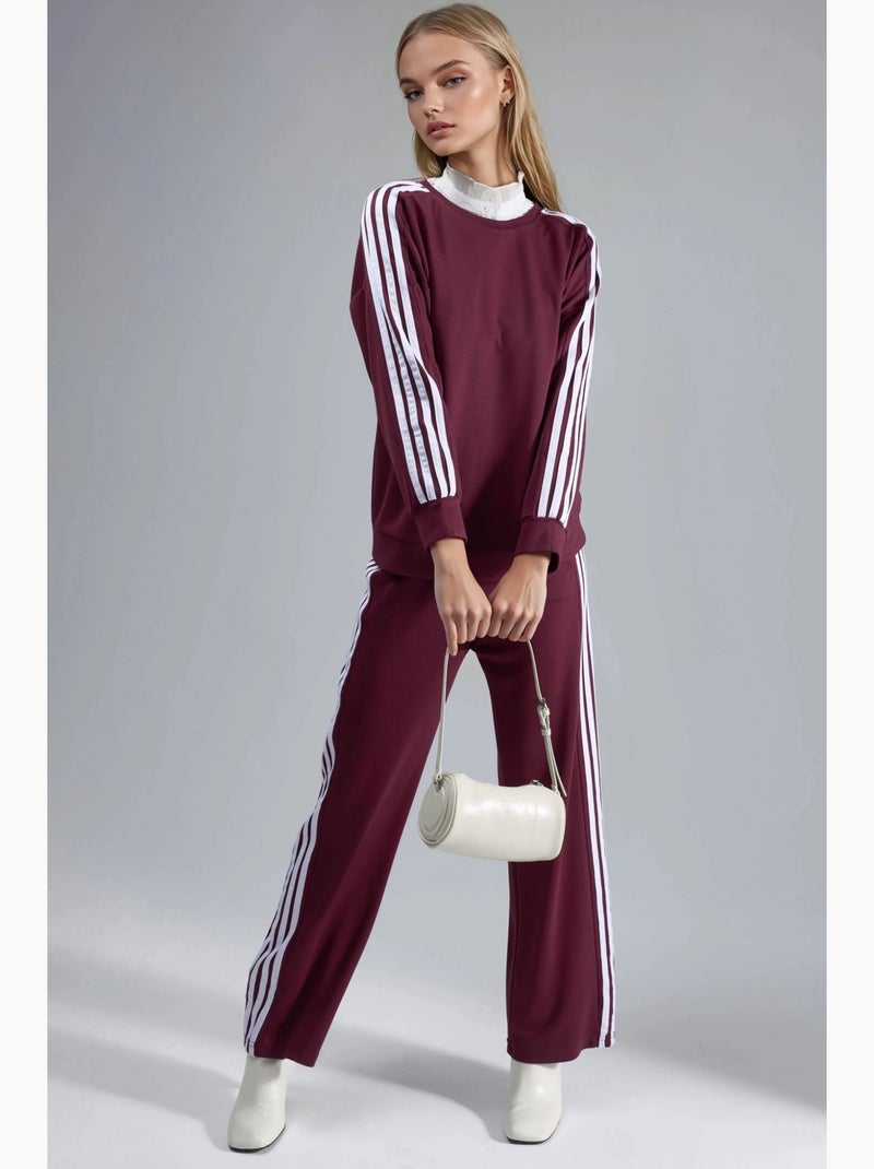 Ensemble sweat-shirt rayé à col rond et pantalon droit hiccup Rouge bordeaux - Kiabi
