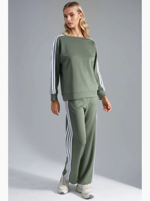 Ensemble sweat-shirt rayé à col rond et pantalon droit hiccup - Kiabi
