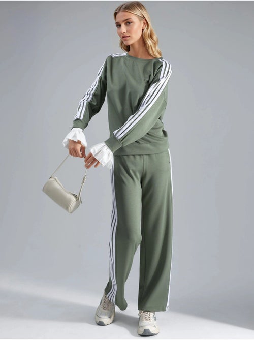 Ensemble sweat-shirt rayé à col rond et pantalon droit hiccup - Kiabi