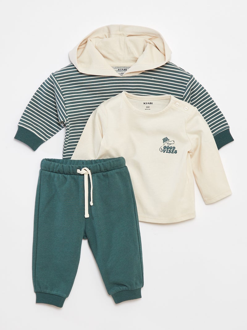 Ensemble Sweat + t-shirt + jogging - 3 pièces Vert - Kiabi