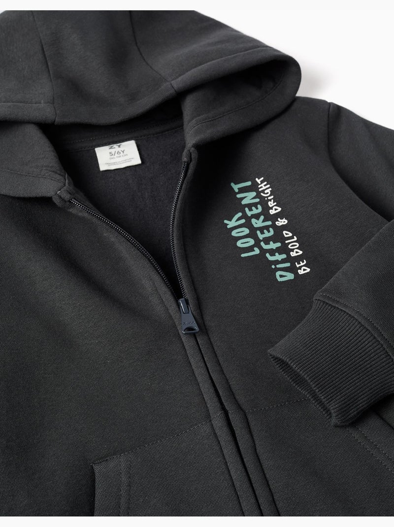 Ensemble sweat zippé à capuche et pantalon de jogging en coton peigné Gris foncé - Kiabi
