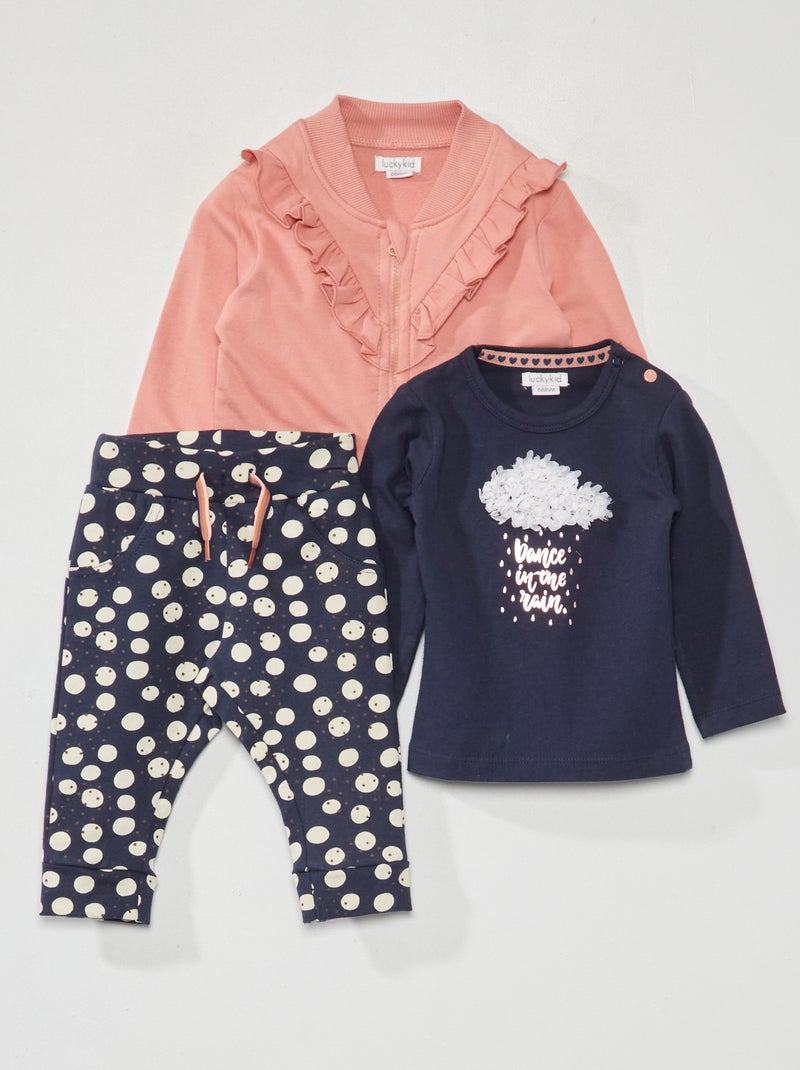Ensemble sweat zippé + t-shirt + legging - 3 pièces Bleu/rose - Kiabi