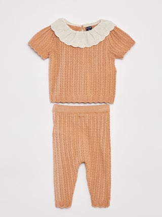 Ensemble t-blouse avec col fantaisiste + legging en tricot