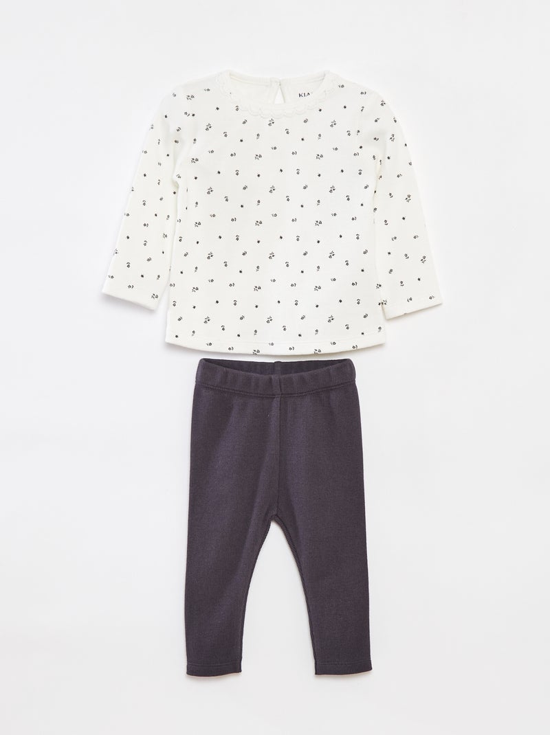 Ensemble t-shirt à manches longues + legging - 2 pièces Blanc - Kiabi