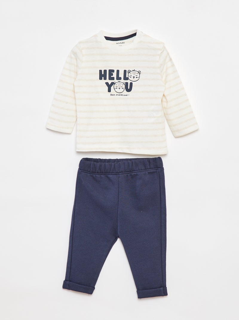 Ensemble t-shirt à manches longues + pantalon - 2 pièces Beige - Kiabi