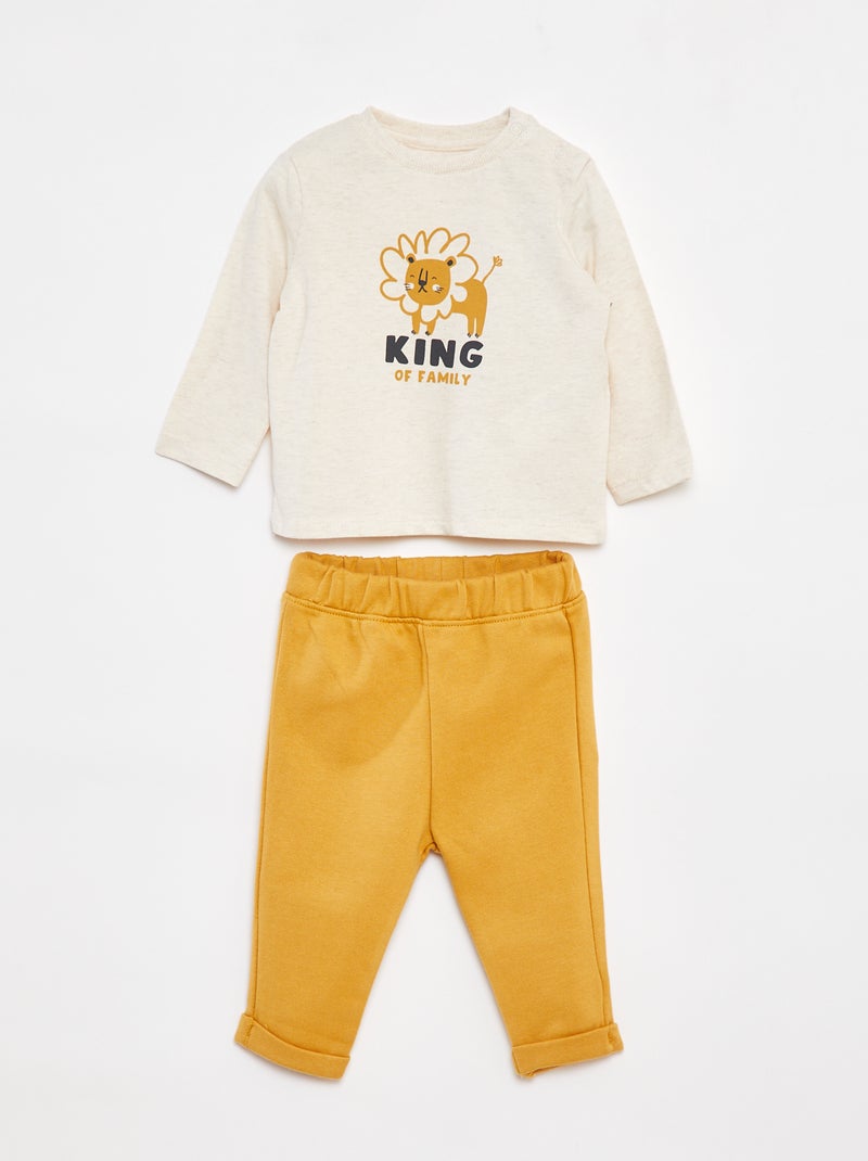 Ensemble t-shirt à manches longues + pantalon - 2 pièces Beige - Kiabi