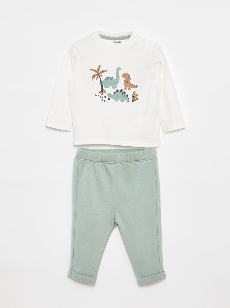 Ensemble t-shirt à manches longues + pantalon - 2 pièces Blanc - Kiabi