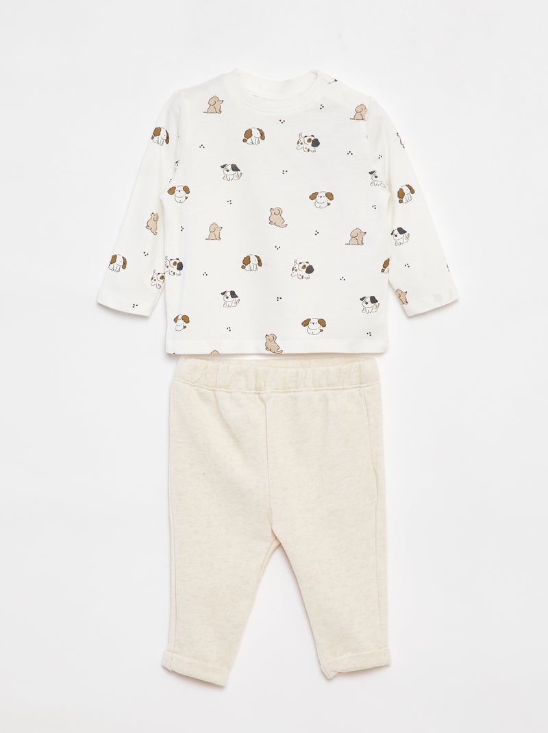 Ensemble t-shirt à manches longues + pantalon - 2 pièces Blanc - Kiabi
