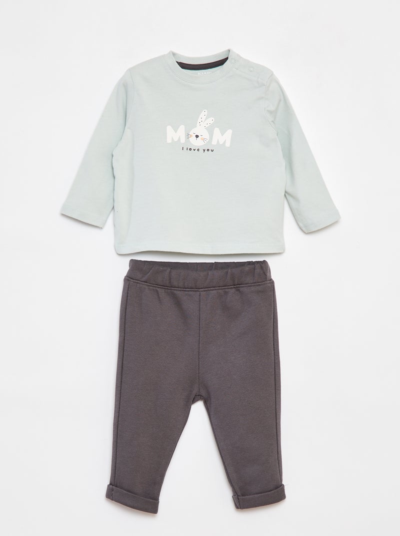 Ensemble t-shirt à manches longues + pantalon - 2 pièces Vert - Kiabi