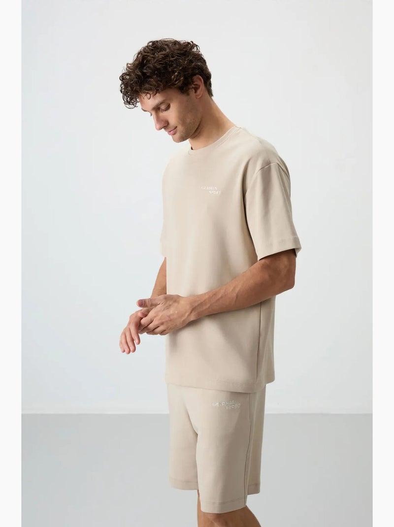 Ensemble t-shirt et short oversize tommy Beige argile - Kiabi