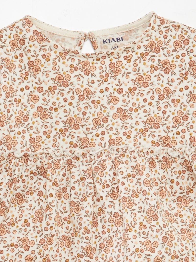 Ensemble t-shirt fleuri + legging côtelé - 2 pièces BLANC - Kiabi