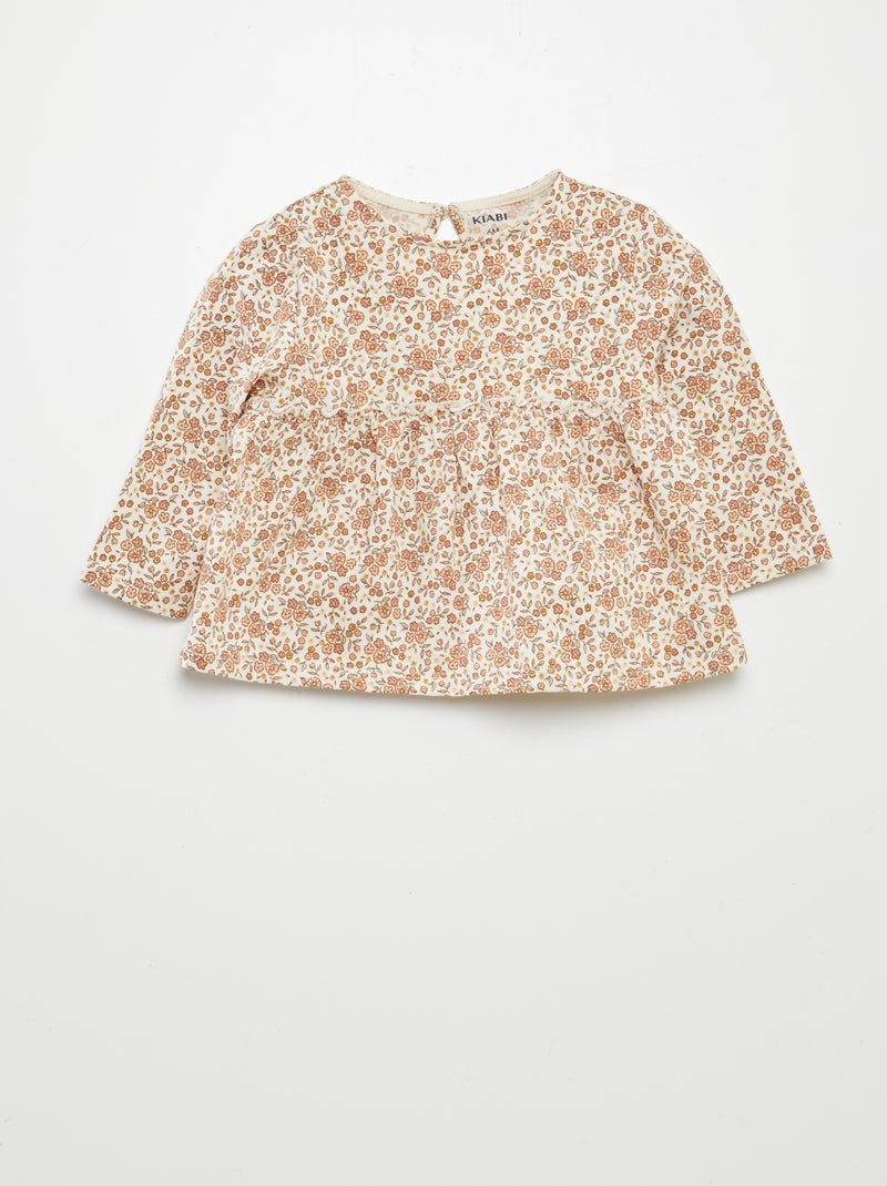 Ensemble t-shirt fleuri + legging côtelé - 2 pièces BLANC - Kiabi