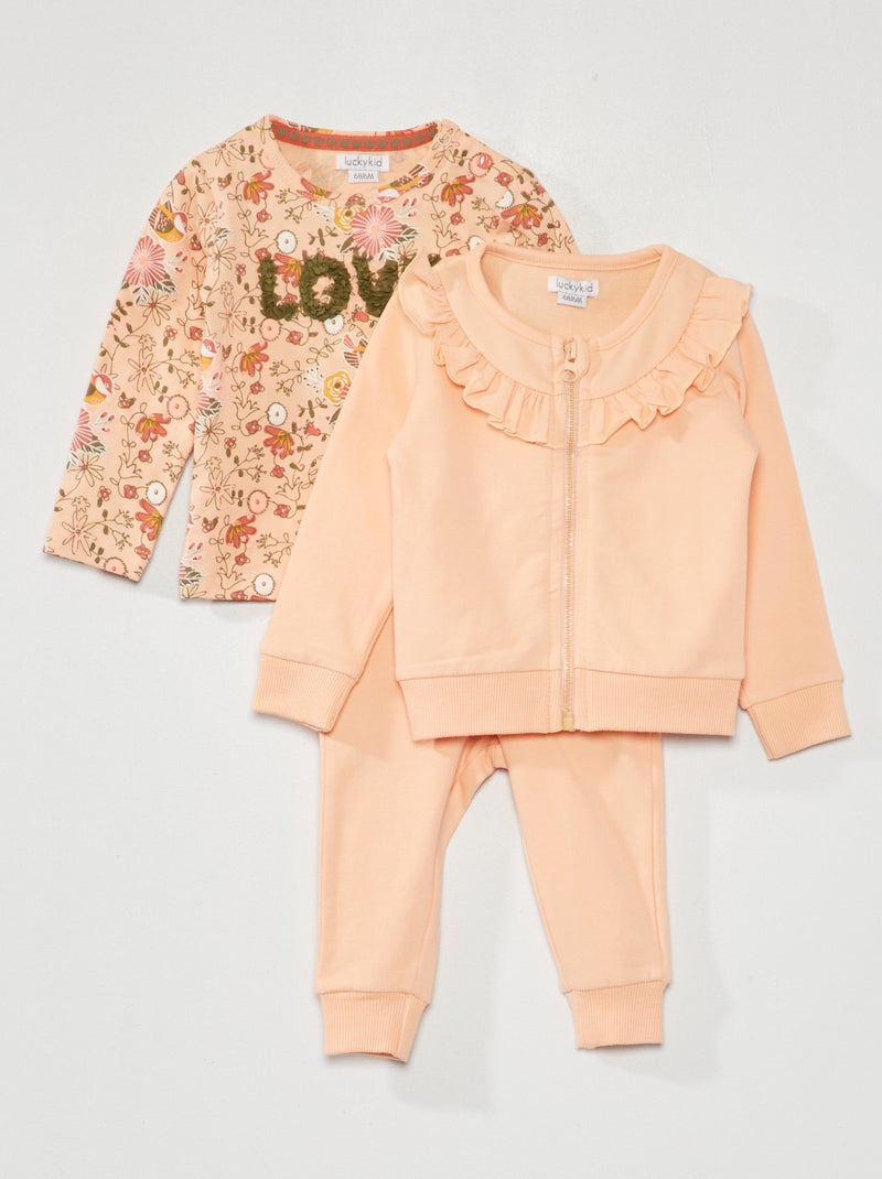 Ensemble t-shirt + gilet + pantalon - 2 pièces Rose/vert - Kiabi
